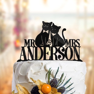 Personalized Cat Wedding Cake Topper: Acrylic or Wood Silhouette