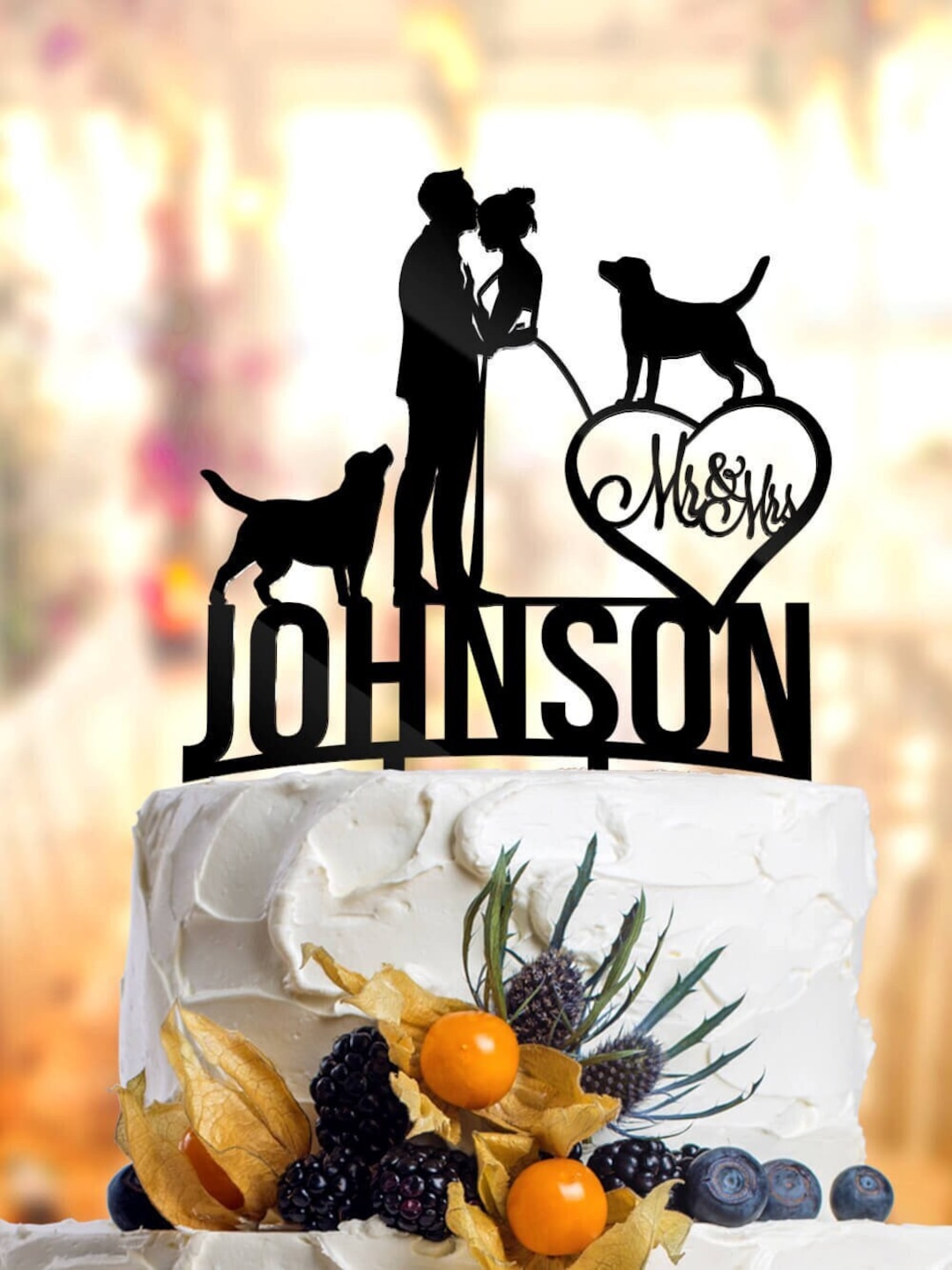 Couple Wedding Cake Topper, Wedding Cake Topper With Dogs, Dogs Wedding ...