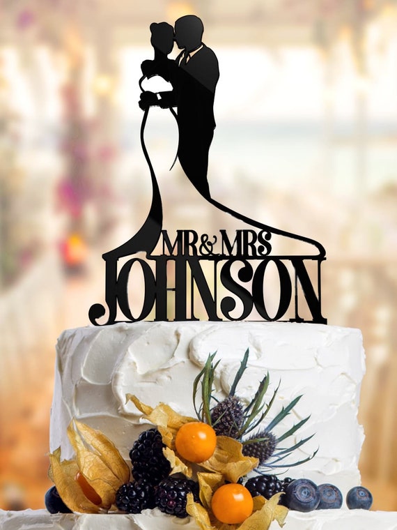 Wedding Cake Topper Silhouette with personalized hairstyle,  Personalized topper, Couple silhouette, Mr Mrs cake topper. PR017
