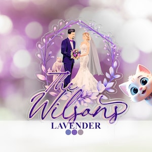 LAVENDER Personalized Colorful Wedding Cake Topper with Cats - Unique Cats Wedding Cake Topper for a Meow-tastic Celebration   FT015