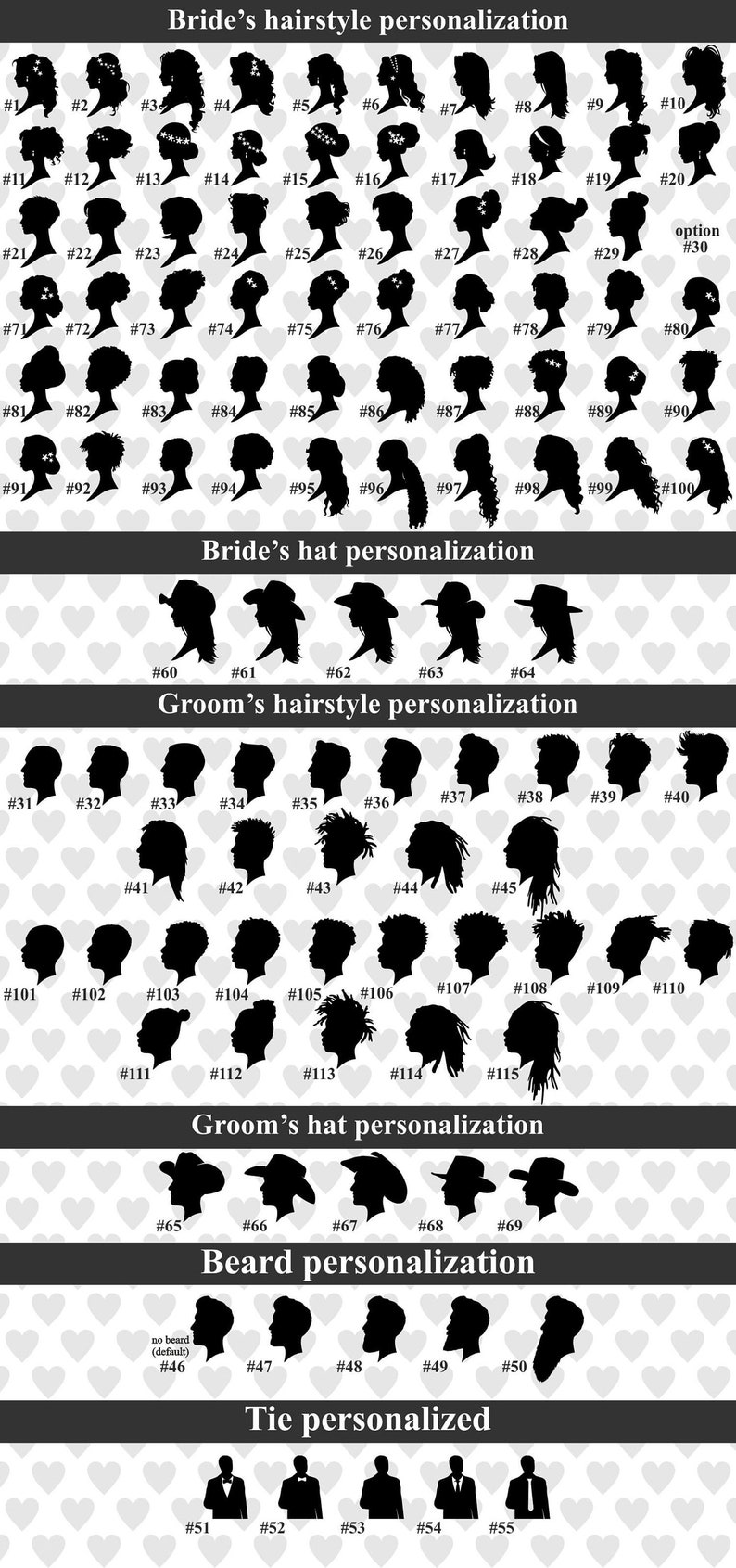 Wedding Cake Topper Silhouette With Personalized Hairstyle Etsy