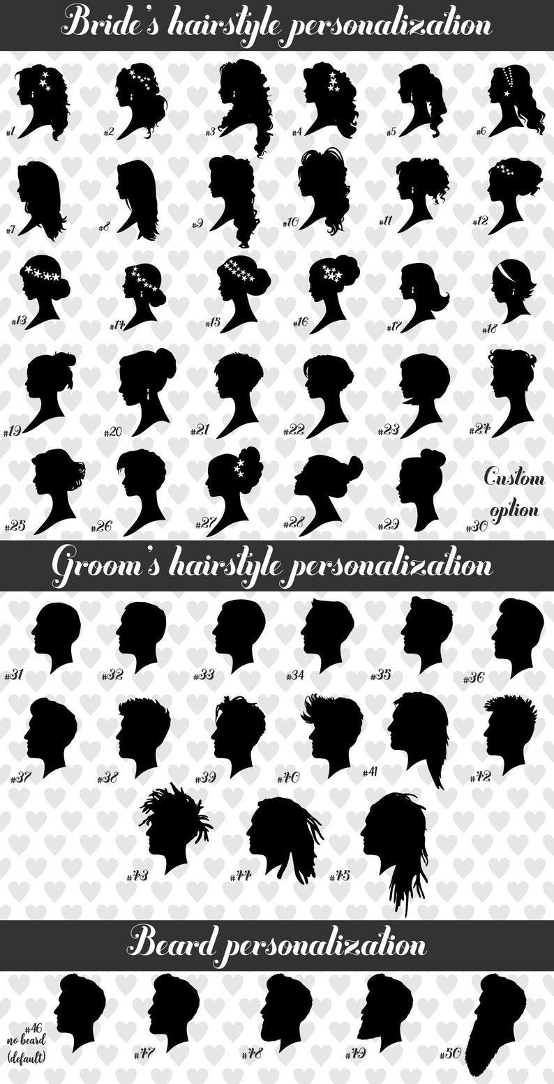 Wedding Cake Topper Silhouette With Personalized Hairstyle Etsy