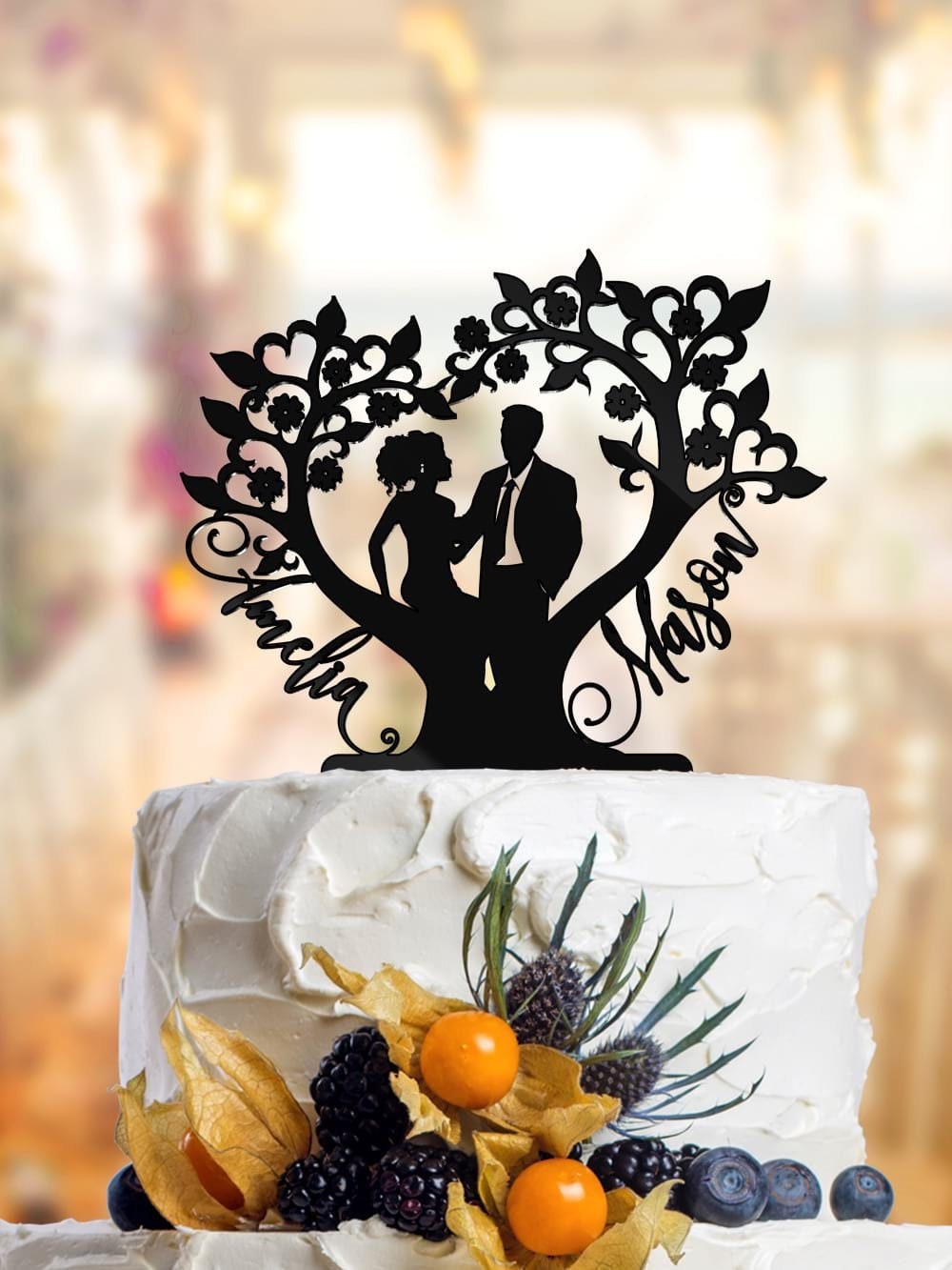 Personalized Wedding Cake Topper Love Tree With Names Custom Etsy