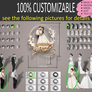 Wedding Cake Topper Bride and Groom, Colorfull Printable Wedding Cake ...