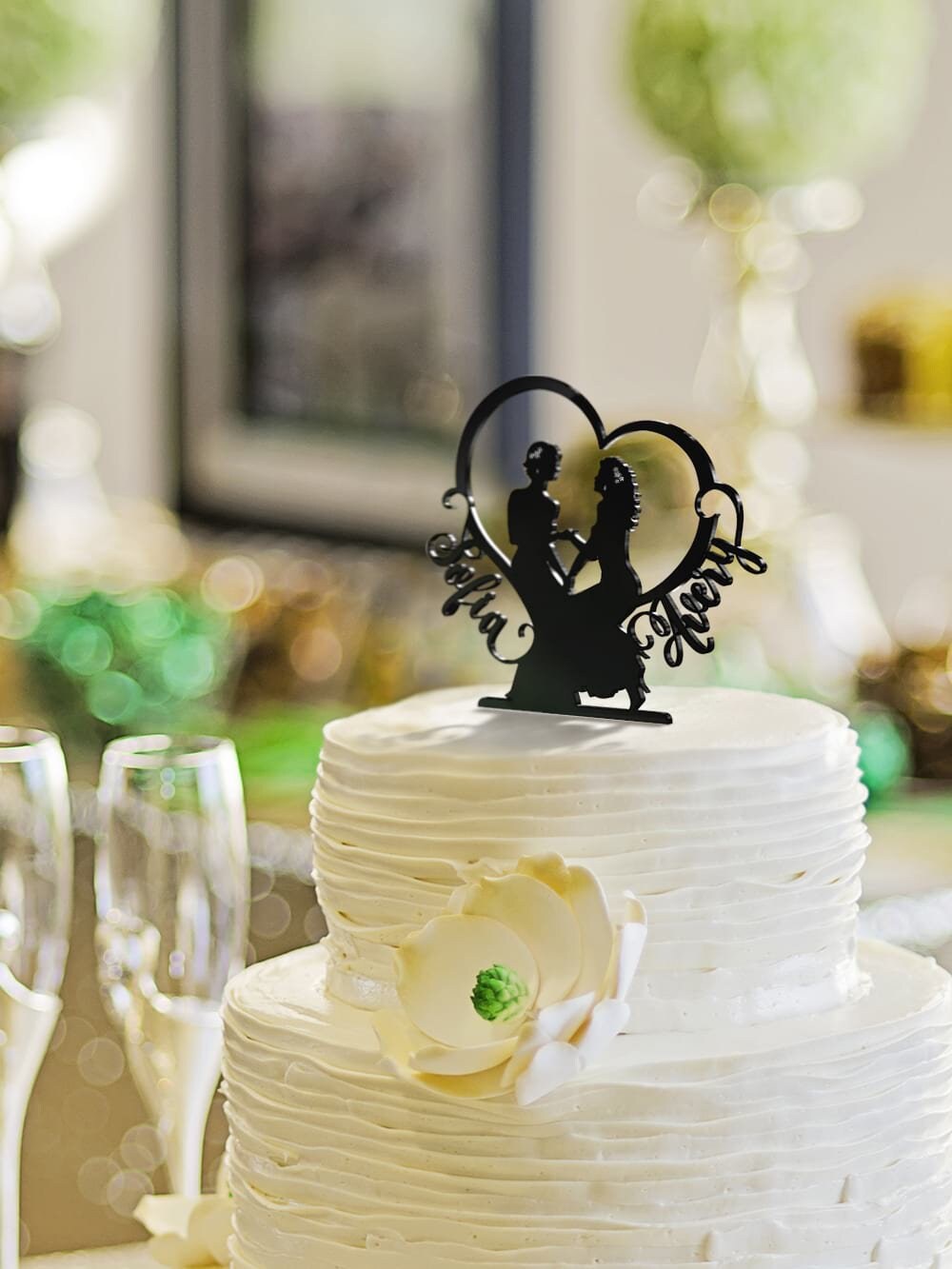 Lesbian Wedding Cake Topper - Mrs & Mrs Acrylic Topper With Surname Personalization - View #12