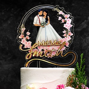 Wedding Cake Topper Bride and Groom, Colorfull Printable Wedding Cake ...