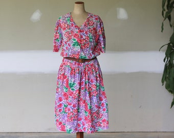Vintage 70's Adini Floral Dress l Indian Gauze Cotton Summer Dress l Boho Hippie Festival Dress