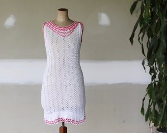 Vintage 1970s Cotton Crochet Dress l Boho Hippie Festival Crochet Dress