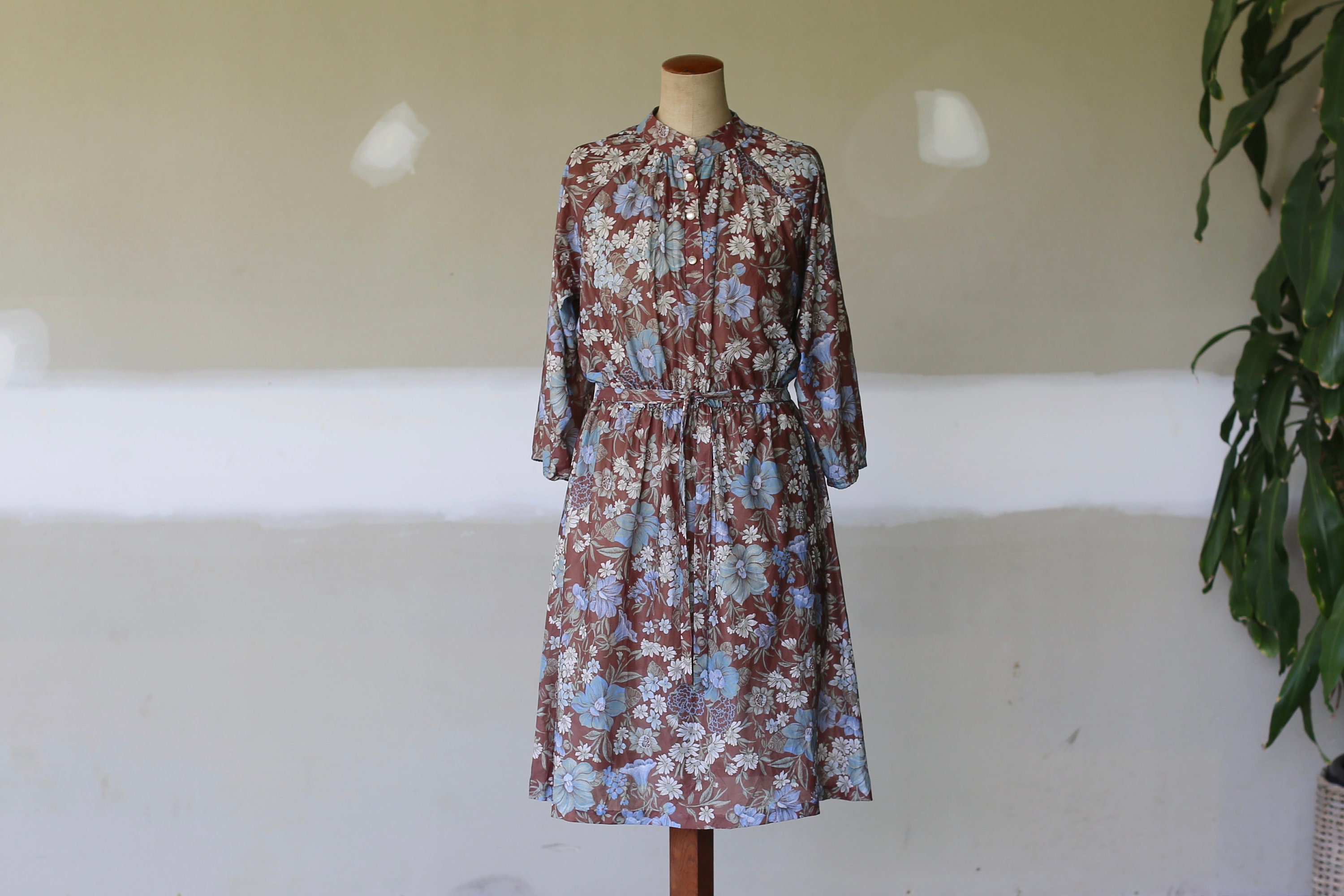 Vintage Floral Tea Dress L Boho Hippie 