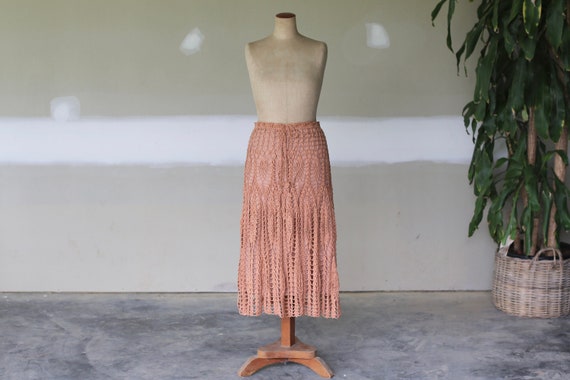 Vintage Crochet Drawstring Maxi Skirt l Boho Hippi