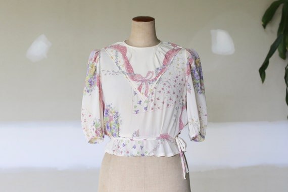 Vintage Floral Silk Blouse l Victorian Blouse l Bo