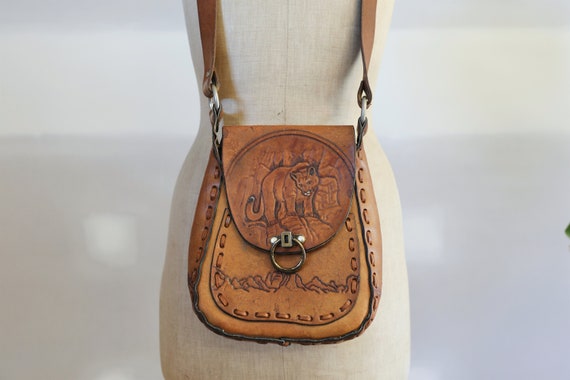 Vintage South Western Tooled Leather Cougar Puma … - image 6