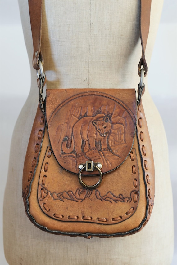 Vintage South Western Tooled Leather Cougar Puma … - image 5