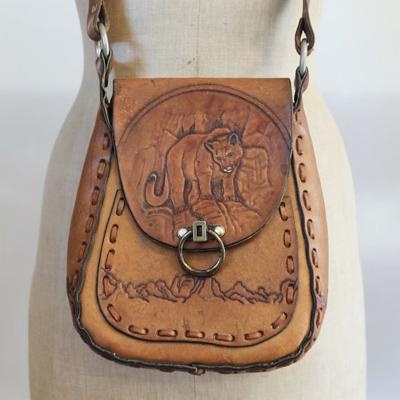 Vintage South Western Tooled Leather Cougar Puma … - image 10