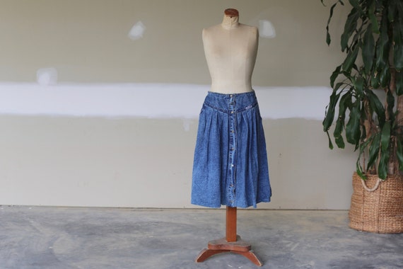 Vintage Denim Skirt l Button Down Denim l Hippie S