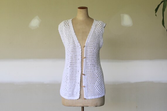 Vintage Crochet Vest l Cotton Crochet Waistcoat l