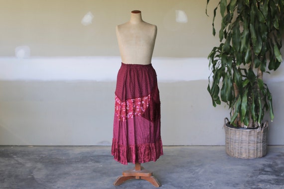Vintage Floral Velvet Skirt l Hippie Boho Festival