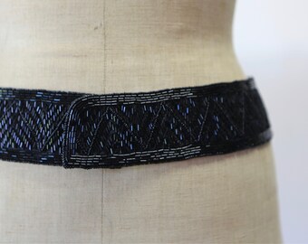 Vintage Black Glass Beaded Hippie Boho Festival Waist Belt  display picture 3