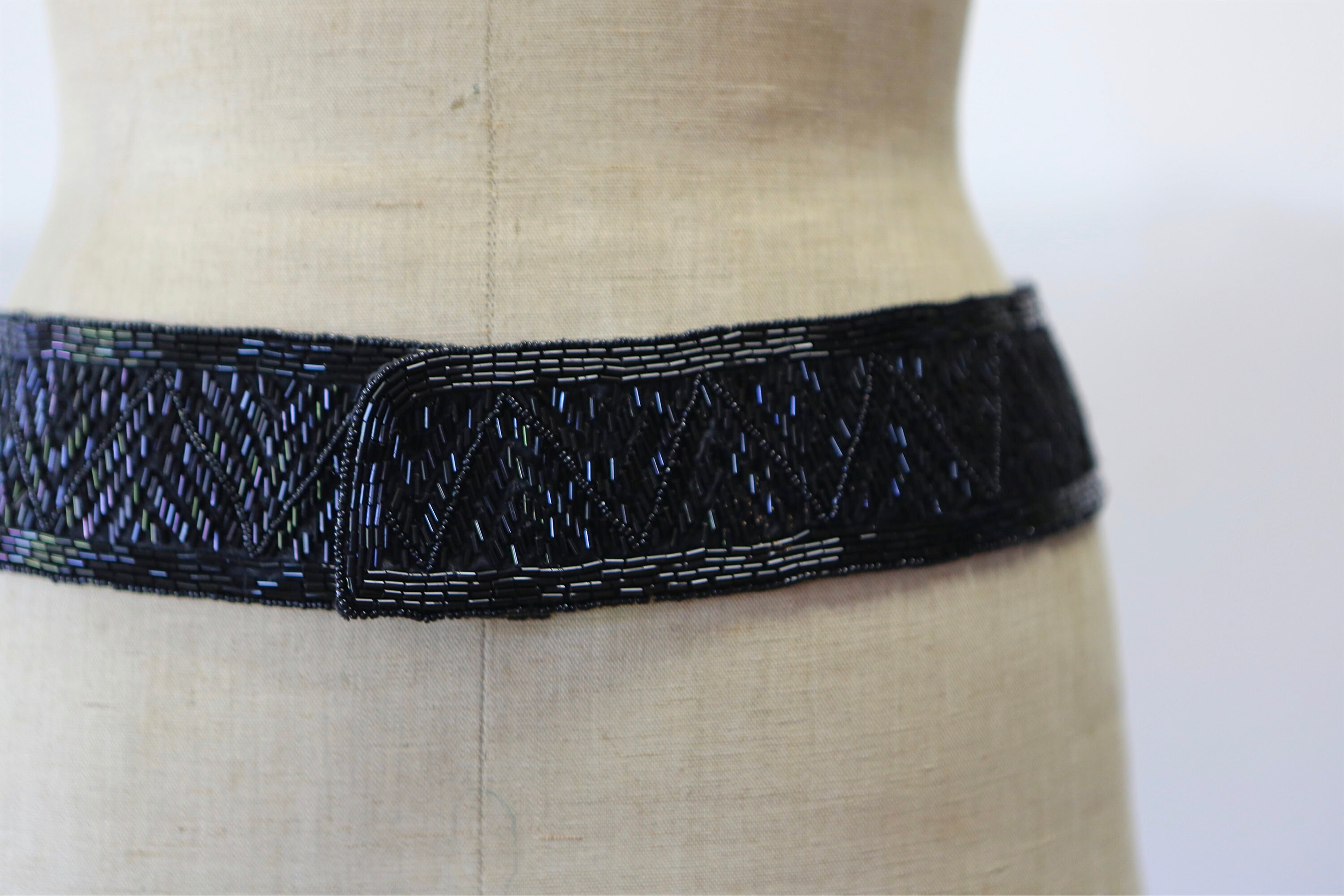 Vintage Glass Beaded Tribal Belt vintage ethnic leather + glass beaded coin tribal belt 1950s  main image 2