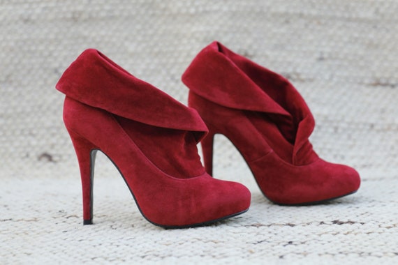 Vintage Red Velvet Stiletto High Heels Boots L Boho Retro Gothic Etsy UK