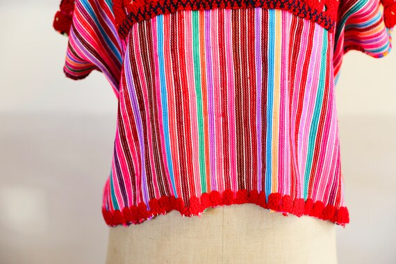 Vintage Rainbow Coloured Striped Hand Embroidered… - image 6