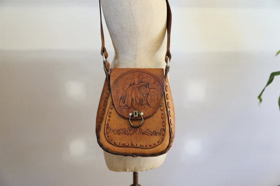 Vintage South Western Tooled Leather Cougar Puma … - image 1