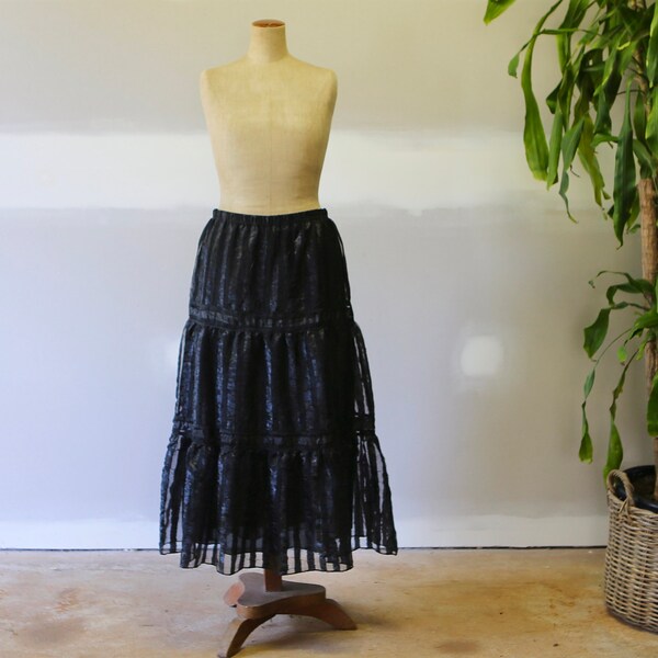 vintage Tulle Black Lace Edwardian Skirt l L Victorian Skirt l Hippie Boho Festival Jupe