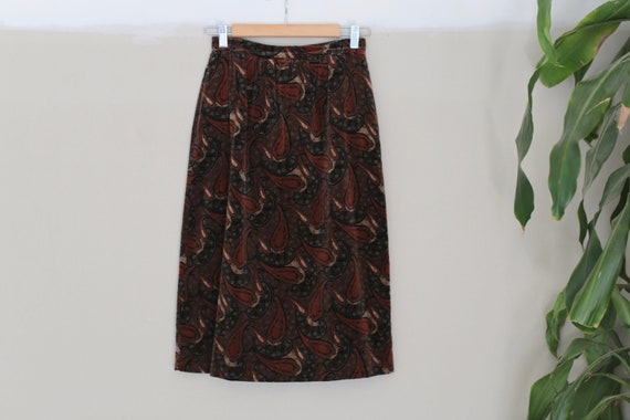 Vintage Velvet Paisley Skirt l 70's Velvet Skirt l