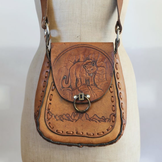 Vintage South Western Tooled Leather Cougar Puma … - image 7