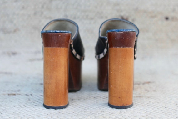 Rare Vintage 1970s Leather Platform Mules Sandals… - image 6