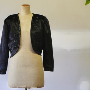 Vintage 1980s Hand-Beaded Velvet Bolero Crop Jacket - Boho Hippie Festival Wedding Attire (Large)