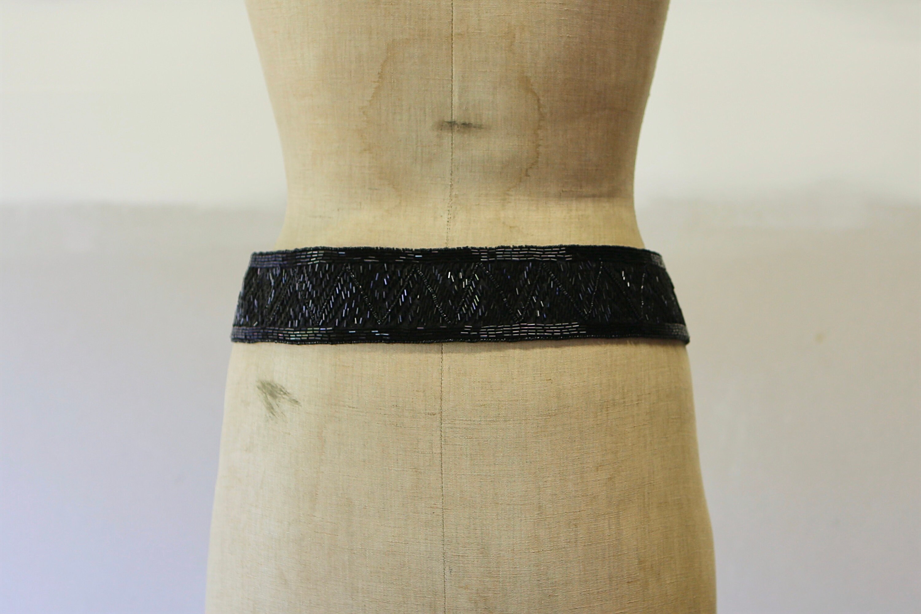 Vintage Black Glass Beaded Hippie Boho Festival Waist Belt  display picture 1