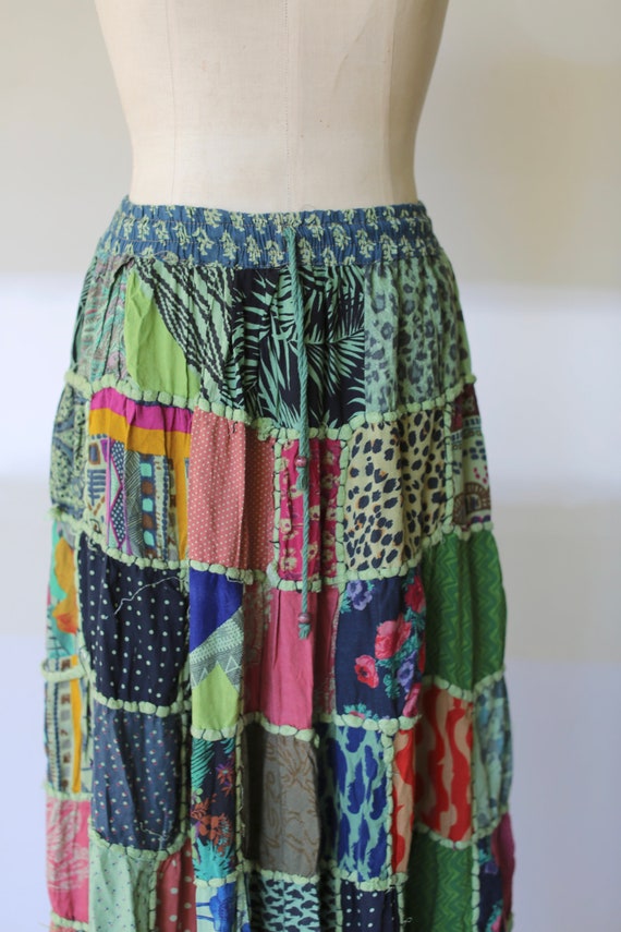 Vintage Floral Patchwork Maxi Skirt l Hippie Boho… - image 2