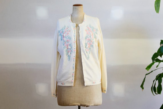 Vintage 1960s Beaded Floral Cardigan l Mid Centur… - image 3