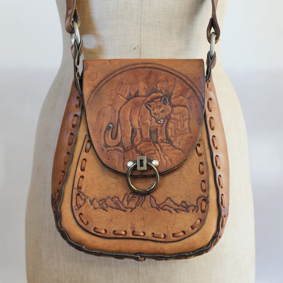 Vintage South Western Tooled Leather Cougar Puma … - image 9