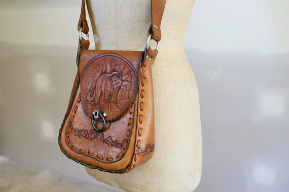 Vintage South Western Tooled Leather Cougar Puma … - image 8