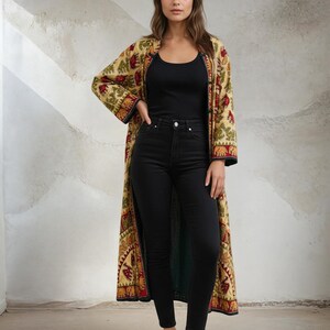 Vintage quiltad indisk elefantkimono boho bomullsmorgonrock handgjord kanthajacka hållbart mode ytterkläder