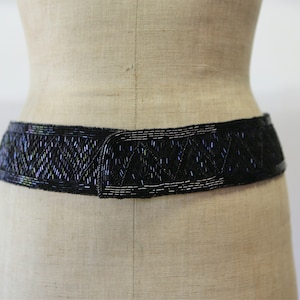 Vintage Schwarz Glas Perlen Hippie Boho Festival Taille Gürtel - Italienisches Leder Boho Accessoire