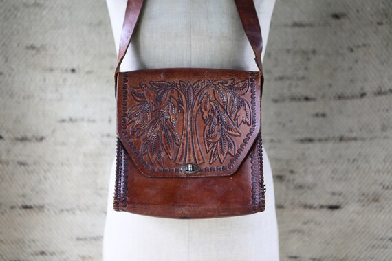 floral embossed leather bag