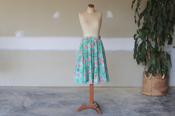 Retro Floral Skirt l Vintage Bird Skirt l Swing Ta