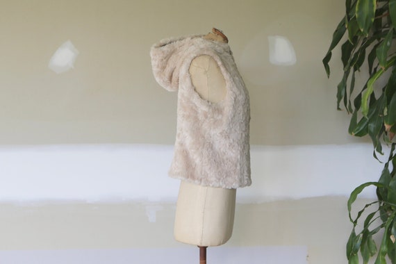 Vintage Faux Fur Vest l Hooded Vest l Faux Fur Jac