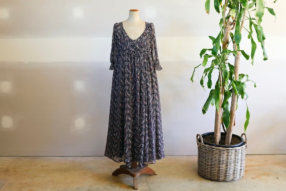 ralph lauren boho dresses Lauren Ralph Lauren Dress Plum Floral Midi Boho Prairie Cottage Ruffle L