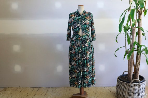 70s Vintage 100% Cotton New Tag African Print Midi Dress