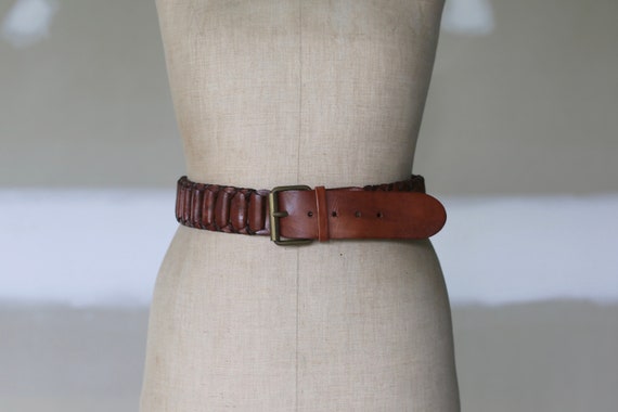 Vintage Italian Leather Belt l Woven Leather Belt