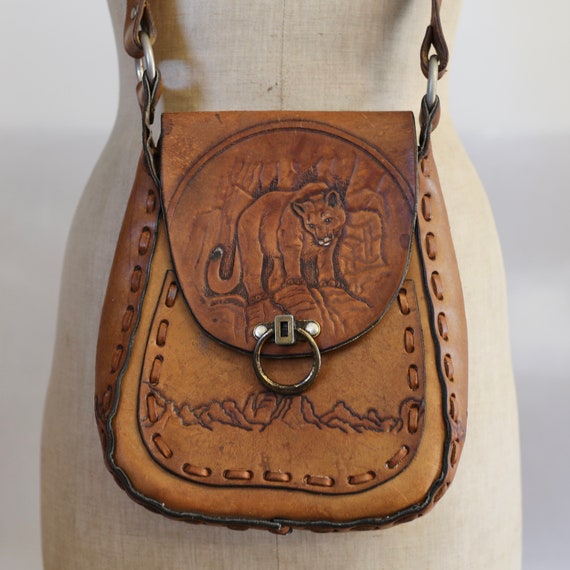 Vintage South Western Tooled Leather Cougar Puma … - image 2