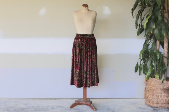 Vintage Floral Velvet Skirt l Velvet Maxi Skirt l