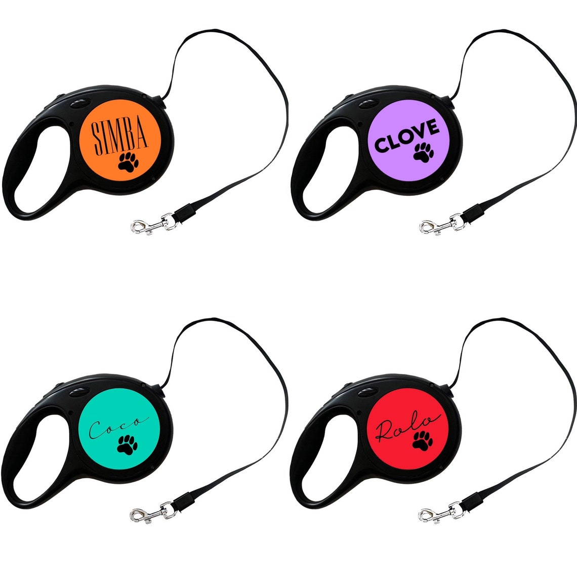 Personalised Retractable Dog Lead with Dogs Names and Paw Etsy