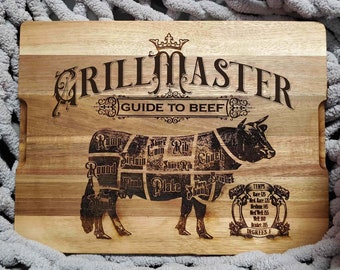 Vector File Beef Cuts and Temperatures Grill Master Cutting Board Gift for him charcuterie board EPS SVG Pdf AI Dxf Engraving Laser Lasercut