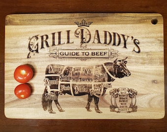 Vector File Beef Cuts and Temperatures Grill Daddy Cutting Board Gift for him charcuterie board EPS SVG Pdf AI Dxf Engraving Laser Lasercut