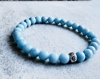 Larimar Bracelet with Hill Tribe Silver Bead: Stacking Gemstone Jewelry